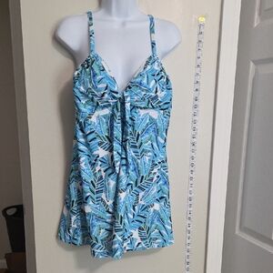 Tropical‎ Blue Tankini Top Swim Dress -18